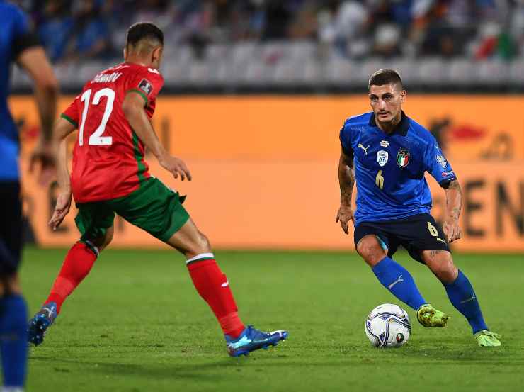 Marco Verratti in campo con l'Italia contro la Bulgaria