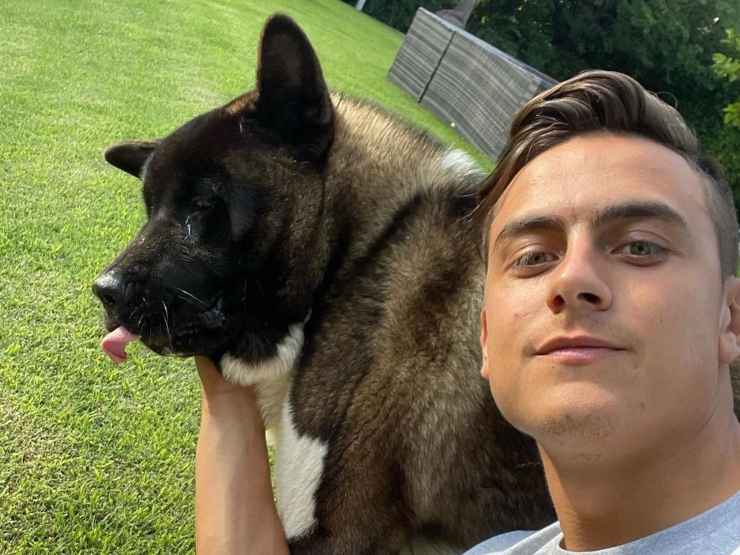 Paulo Dybala e il suo cane in giardino