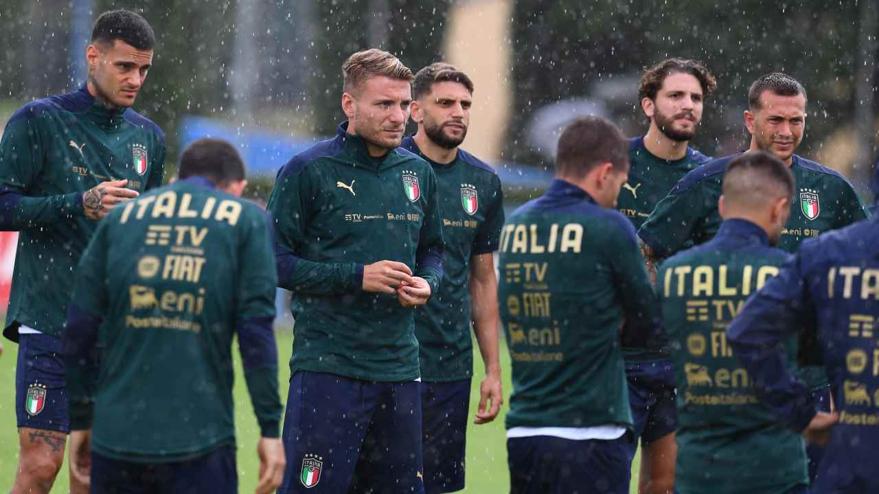 Serie A, Alcuni giocatori dell'Italia in allenamento