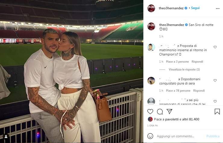 Theo Hernandez e Zoe Cristofoli a San Siro 