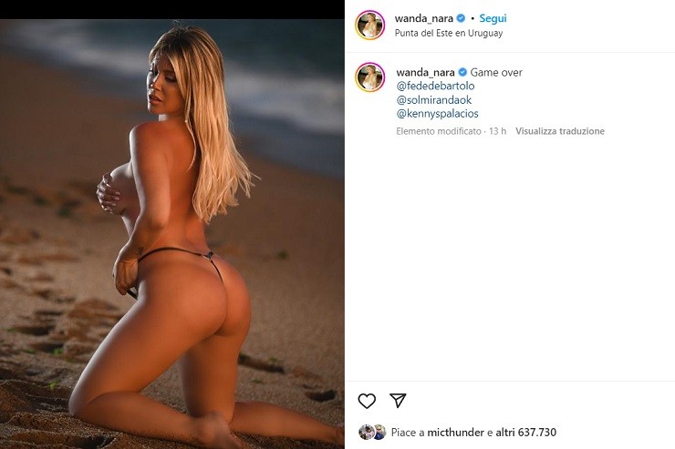 Wanda Nara senza veli in spiaggia, i fan su Instagram vanno ko